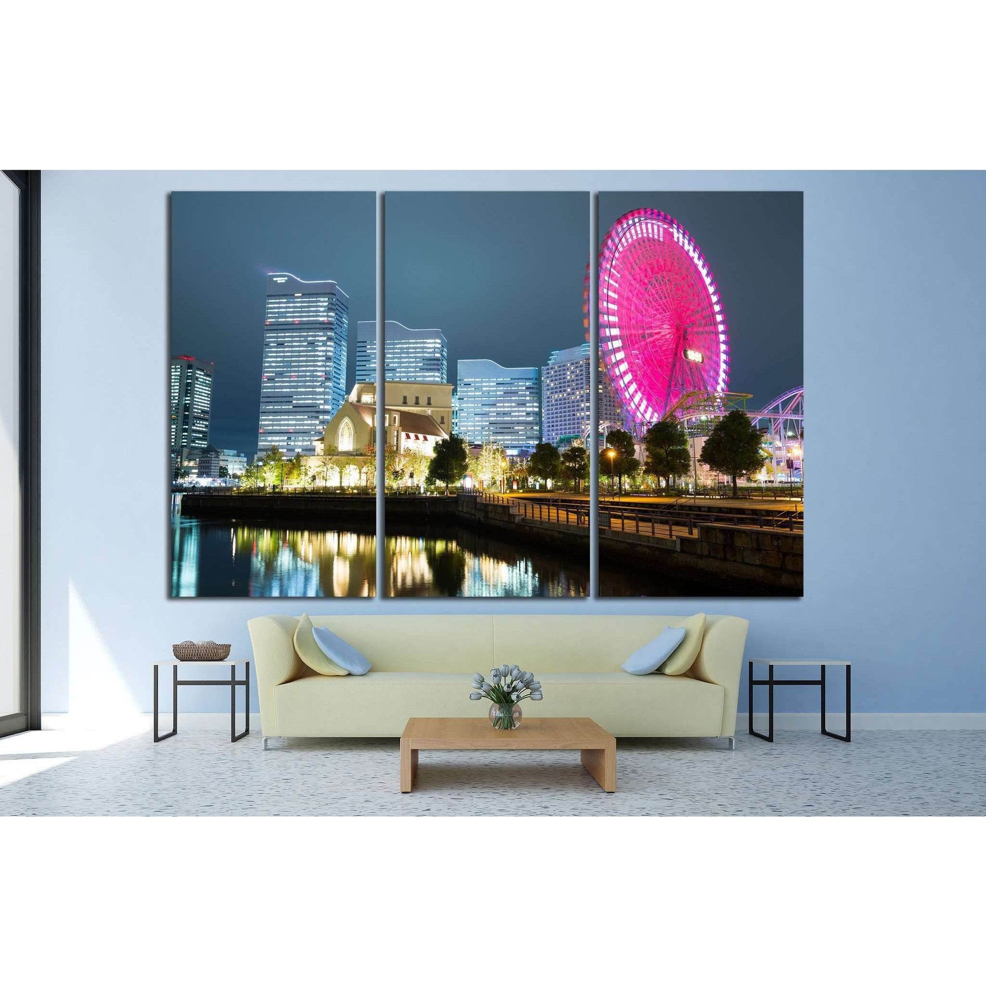City skyline in Japan at night №828 Ready to Hang Canvas Print - Zellart Canvas Prints ALL_Products, s-828