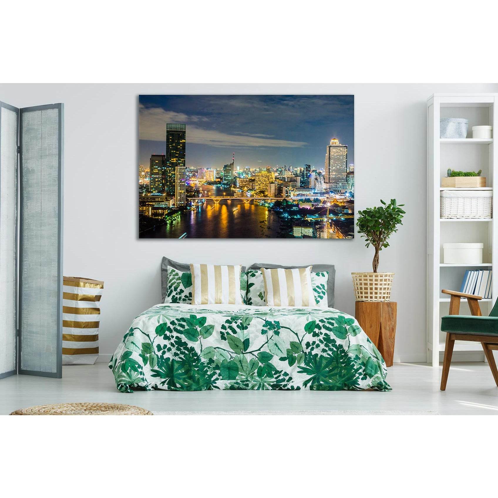 City With Buildings And Bridge Skyline №SL366 Ready to Hang Canvas Print - Zellart Canvas Prints 0new, ALL_Products, Cityscapes & Skylines