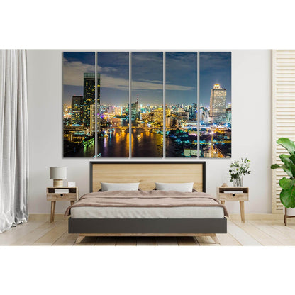 City With Buildings And Bridge Skyline №SL366 Ready to Hang Canvas Print - Zellart Canvas Prints 0new, ALL_Products, Cityscapes & Skylines