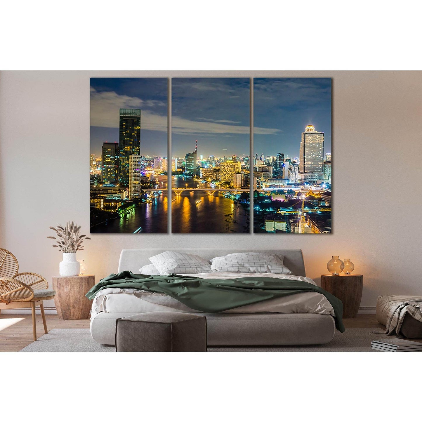 City With Buildings And Bridge Skyline №SL366 Ready to Hang Canvas Print - Zellart Canvas Prints 0new, ALL_Products, Cityscapes & Skylines