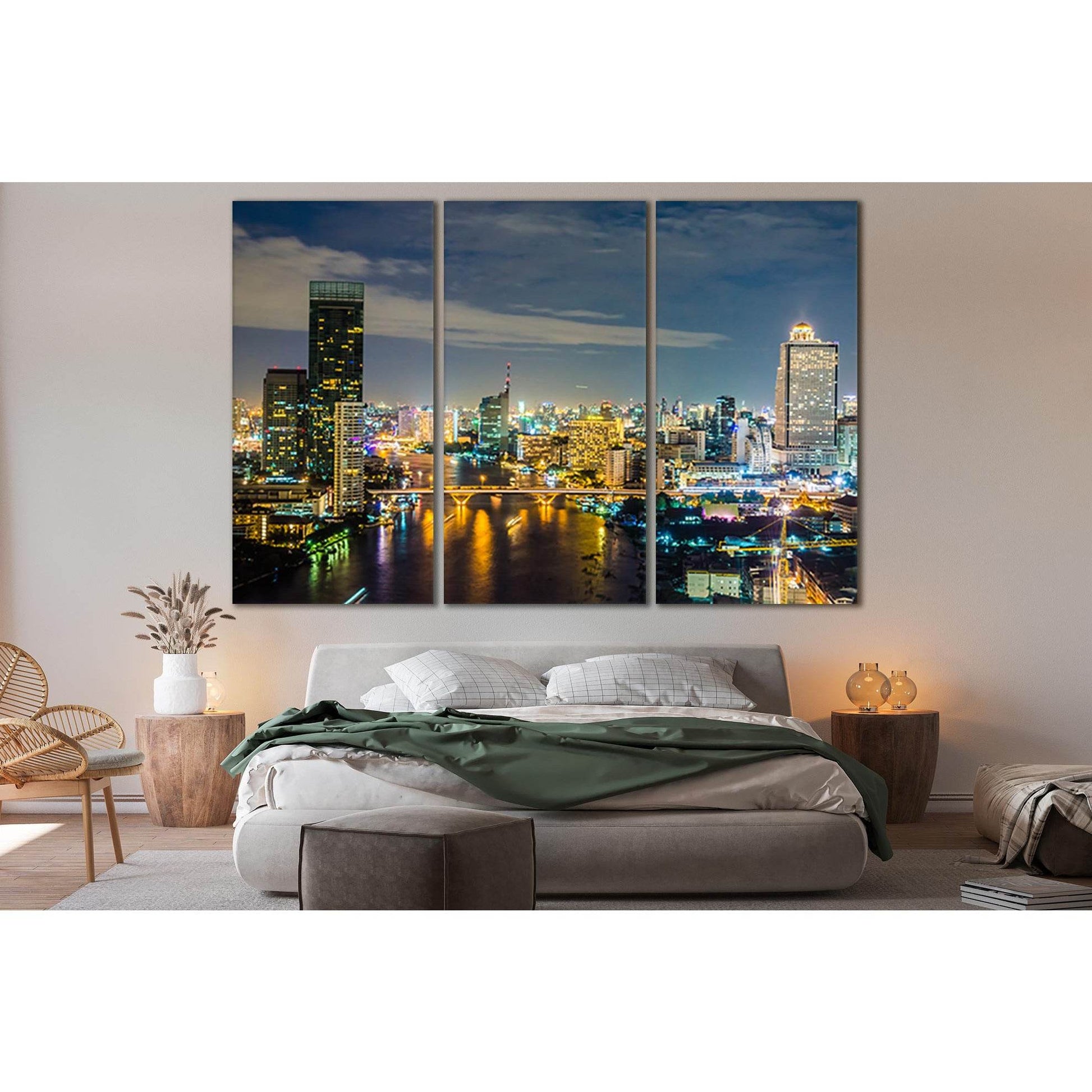 City With Buildings And Bridge Skyline №SL366 Ready to Hang Canvas Print - Zellart Canvas Prints 0new, ALL_Products, Cityscapes & Skylines