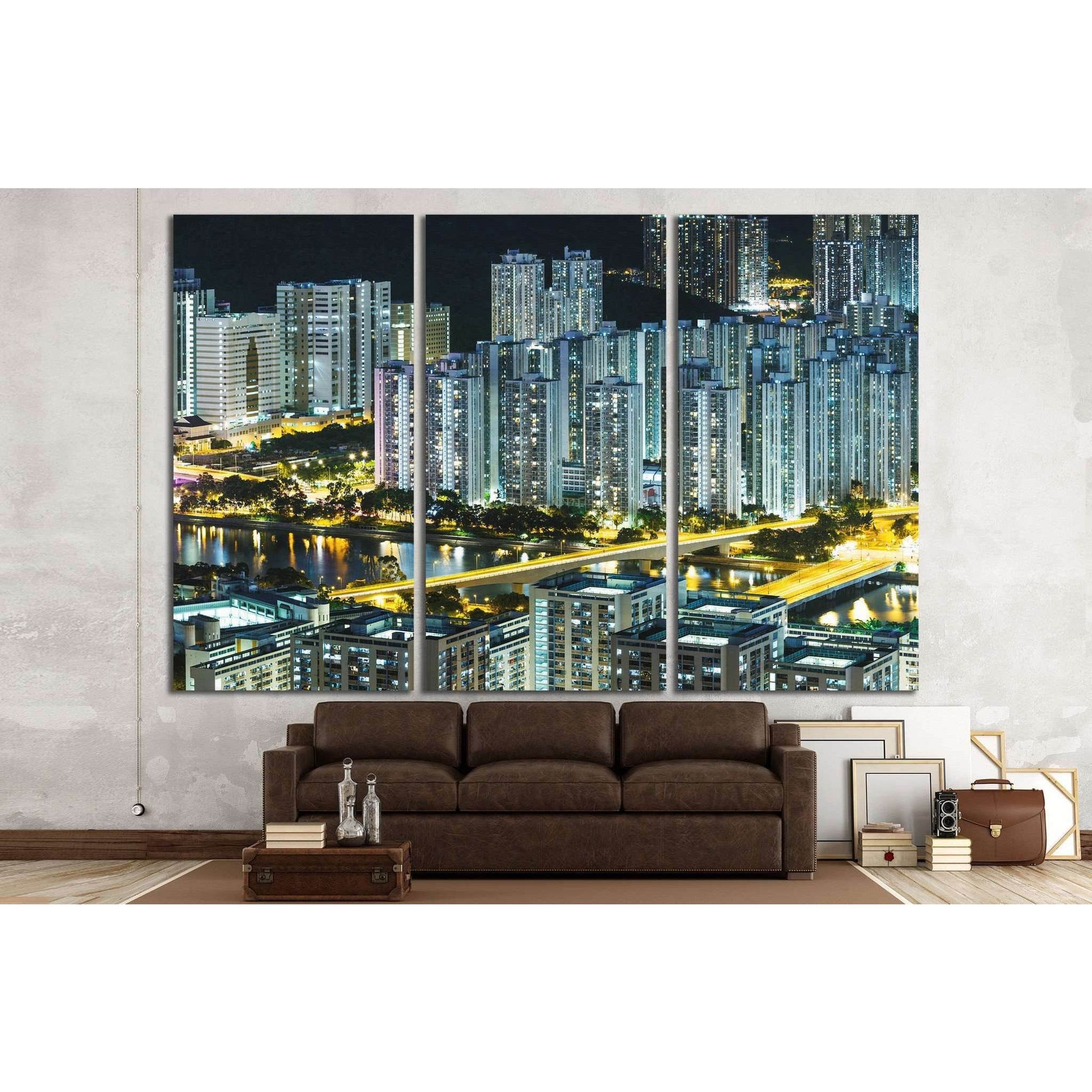 Cityscape in Hong Kong at night №1123 Ready to Hang Canvas Print - Zellart Canvas Prints ALL_Products, s-1123