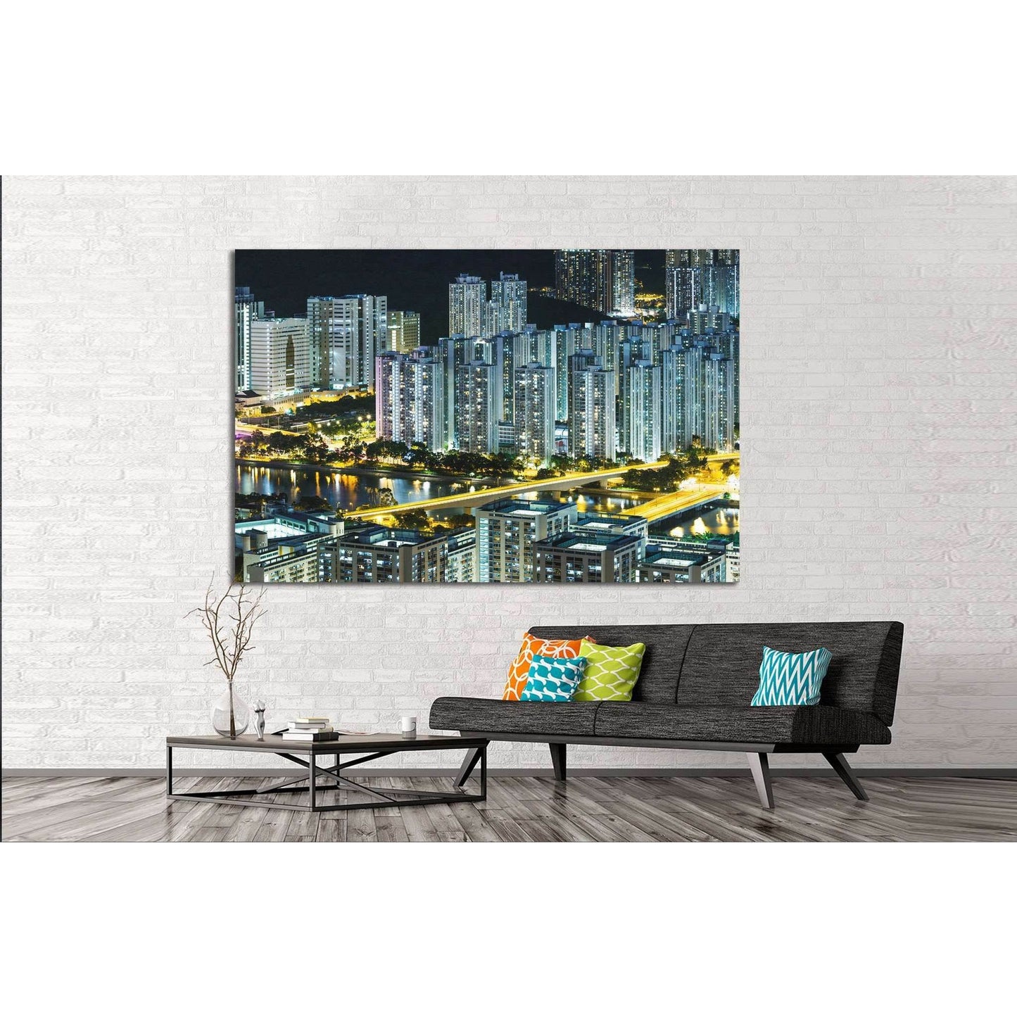 Cityscape in Hong Kong at night №1123 Ready to Hang Canvas Print - Zellart Canvas Prints ALL_Products, s-1123