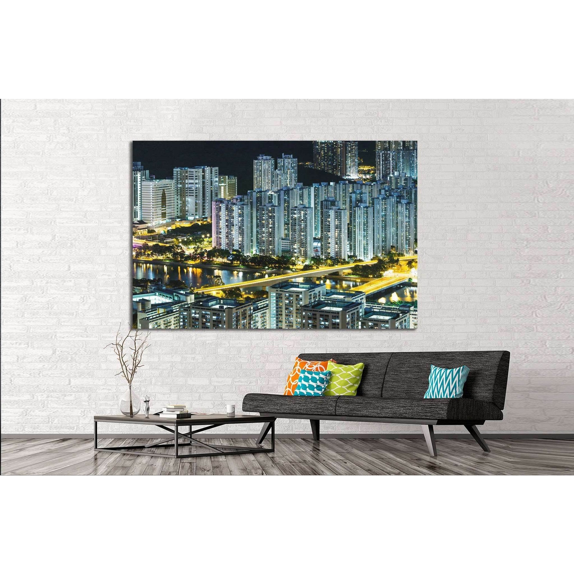 Cityscape in Hong Kong at night №1123 Ready to Hang Canvas Print - Zellart Canvas Prints ALL_Products, s-1123