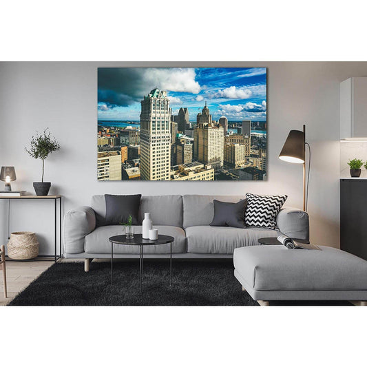 Cityscape Of Detroit №SL362 Ready to Hang Canvas Print - Zellart Canvas Prints 0new, ALL_Products, Cityscapes & Skylines