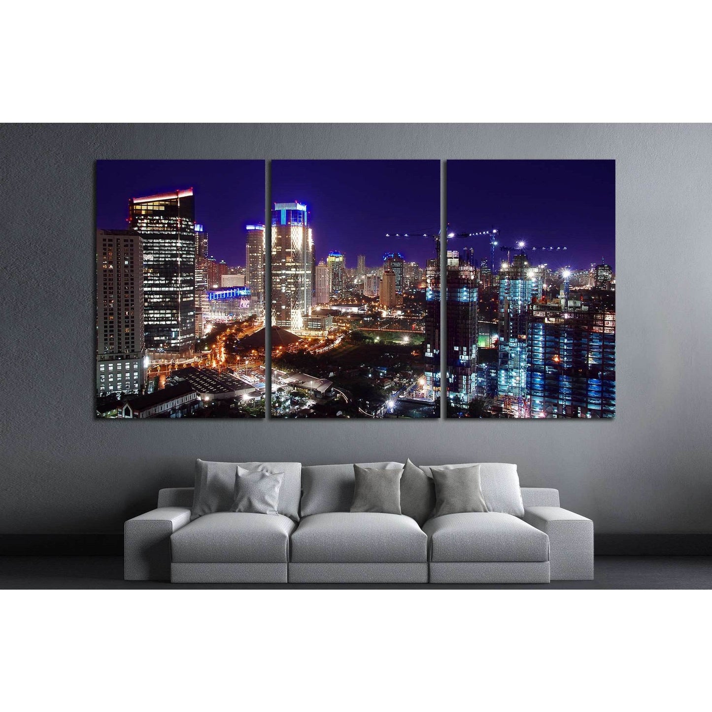 cityscape of jakarta at night №1153 Ready to Hang Canvas Print - Zellart Canvas Prints ALL_Products, s-1153