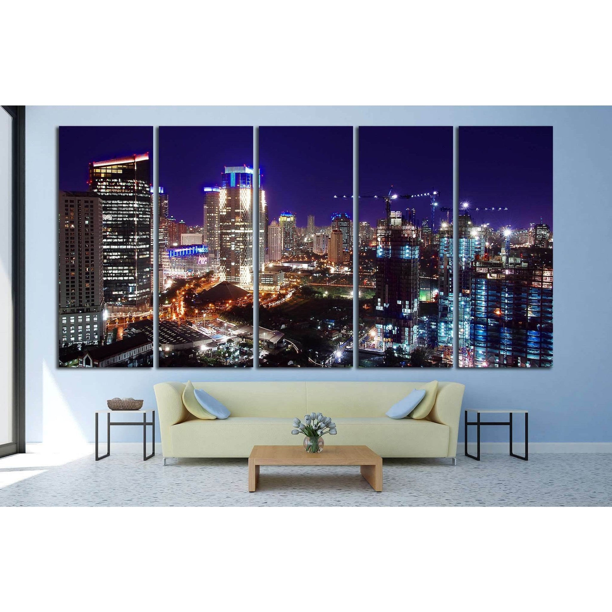 cityscape of jakarta at night №1153 Ready to Hang Canvas Print - Zellart Canvas Prints ALL_Products, s-1153