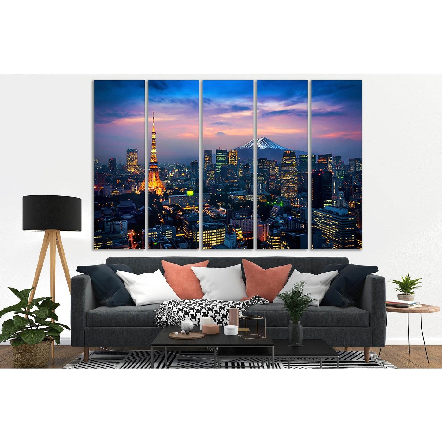 Cityscape Of Tokyo With Mount Fuji №SL373 Ready to Hang Canvas Print - Zellart Canvas Prints 0new, ALL_Products, Cityscapes & Skylines