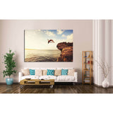 Cliff Jumping into the Ocean at Sunset, Summer Fun Lifestyle №1380 Ready to Hang Canvas Print