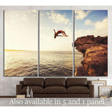 Cliff Jumping into the Ocean at Sunset, Summer Fun Lifestyle №1380 Ready to Hang Canvas Print