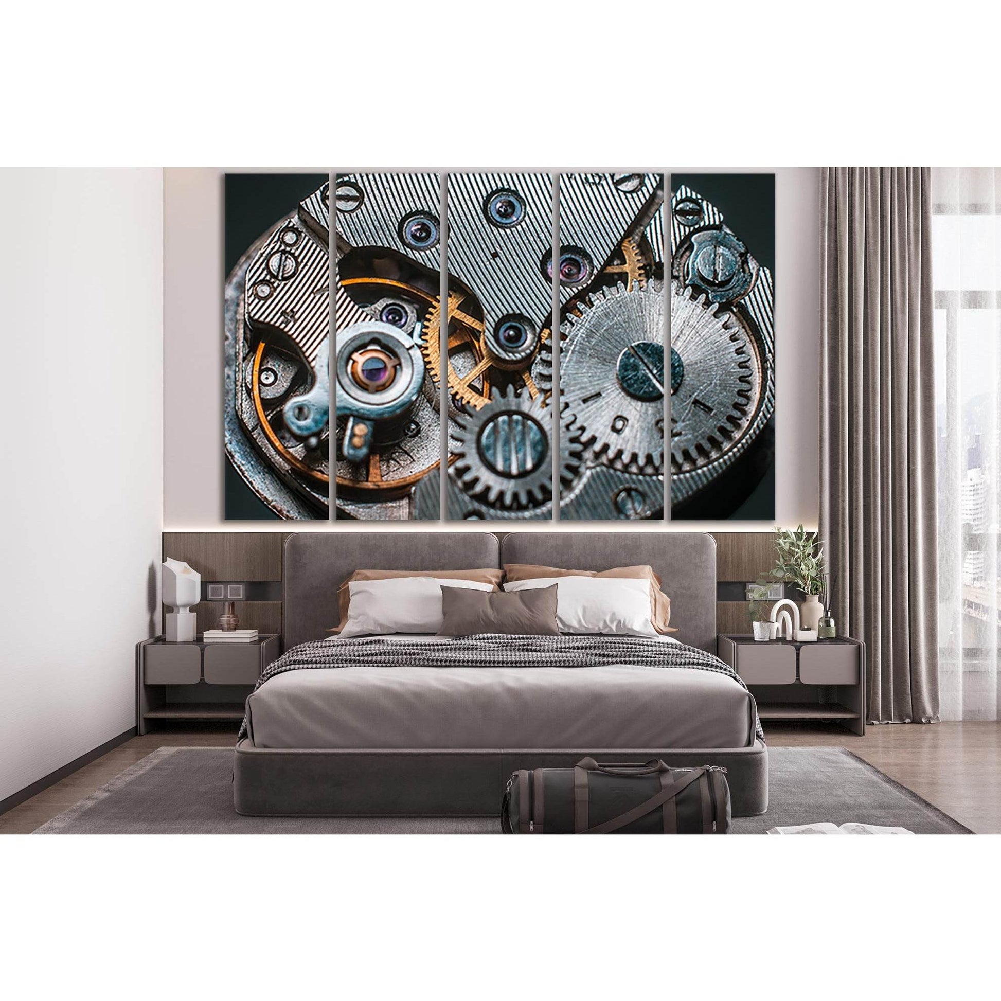 Clock Mechanism Close Up №SL792 Ready to Hang Canvas Print - Zellart Canvas Prints 0new, ALL_Products, Engine, Engines Wall Art