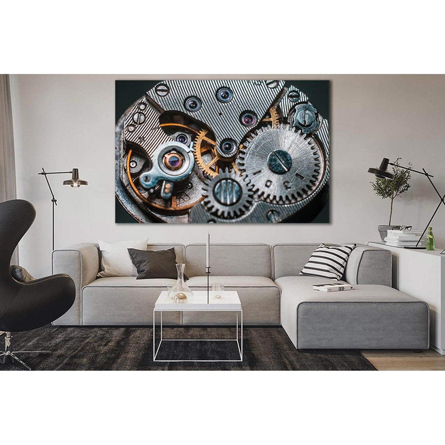 Clock Mechanism Close Up №SL792 Ready to Hang Canvas Print - Zellart Canvas Prints 0new, ALL_Products, Engine, Engines Wall Art