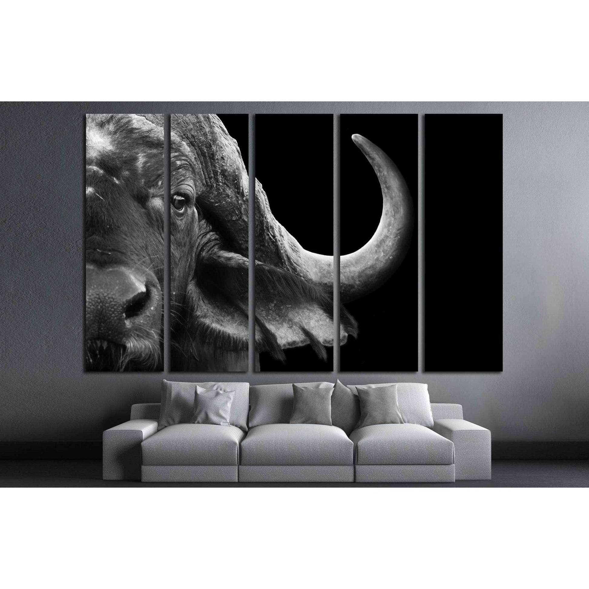 Close up black and white image of an African cape buffalo №2791 Ready to Hang Canvas PrintCanvas art arrives ready to hang, with hanging accessories included and no additional framing required. Every canvas print is hand-crafted, made on-demand at our wor