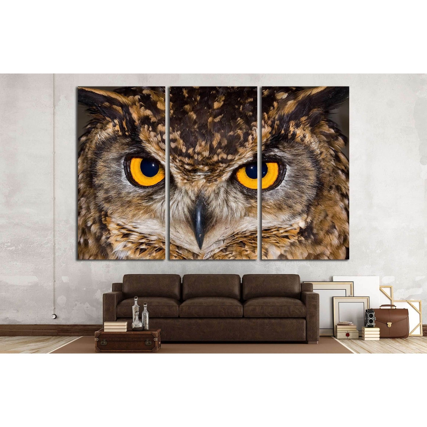 Close-up of a Cape Eagle Owl with large piercing yellow eyes №2333 Ready to Hang Canvas Print - Zellart Canvas Prints ALL_Products, Owl, s-2333