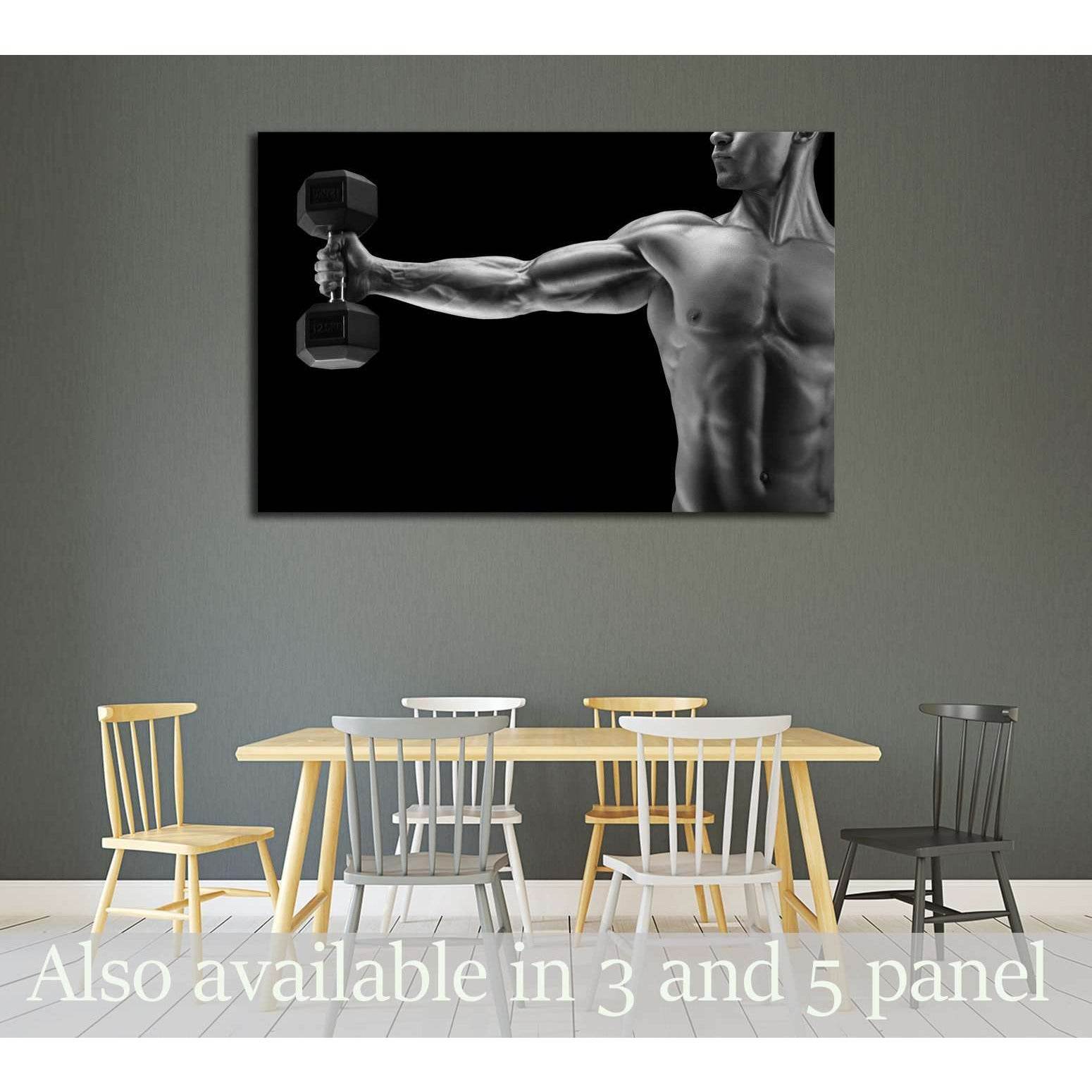 Close-up of a power fitness man's hand with dumbbell №3248 Ready to Hang Canvas Print - Zellart Canvas Prints ALL_Products, s-3248