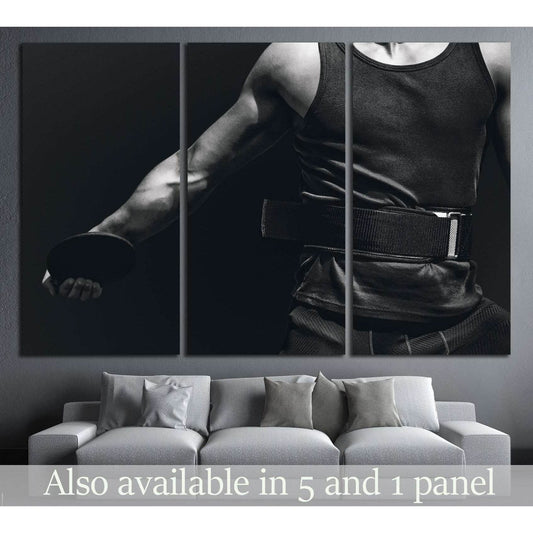 Close up on sportsman chest practising discus throw against black background №2133 Ready to Hang Canvas Print - Zellart Canvas Prints ALL_Products, s-2133
