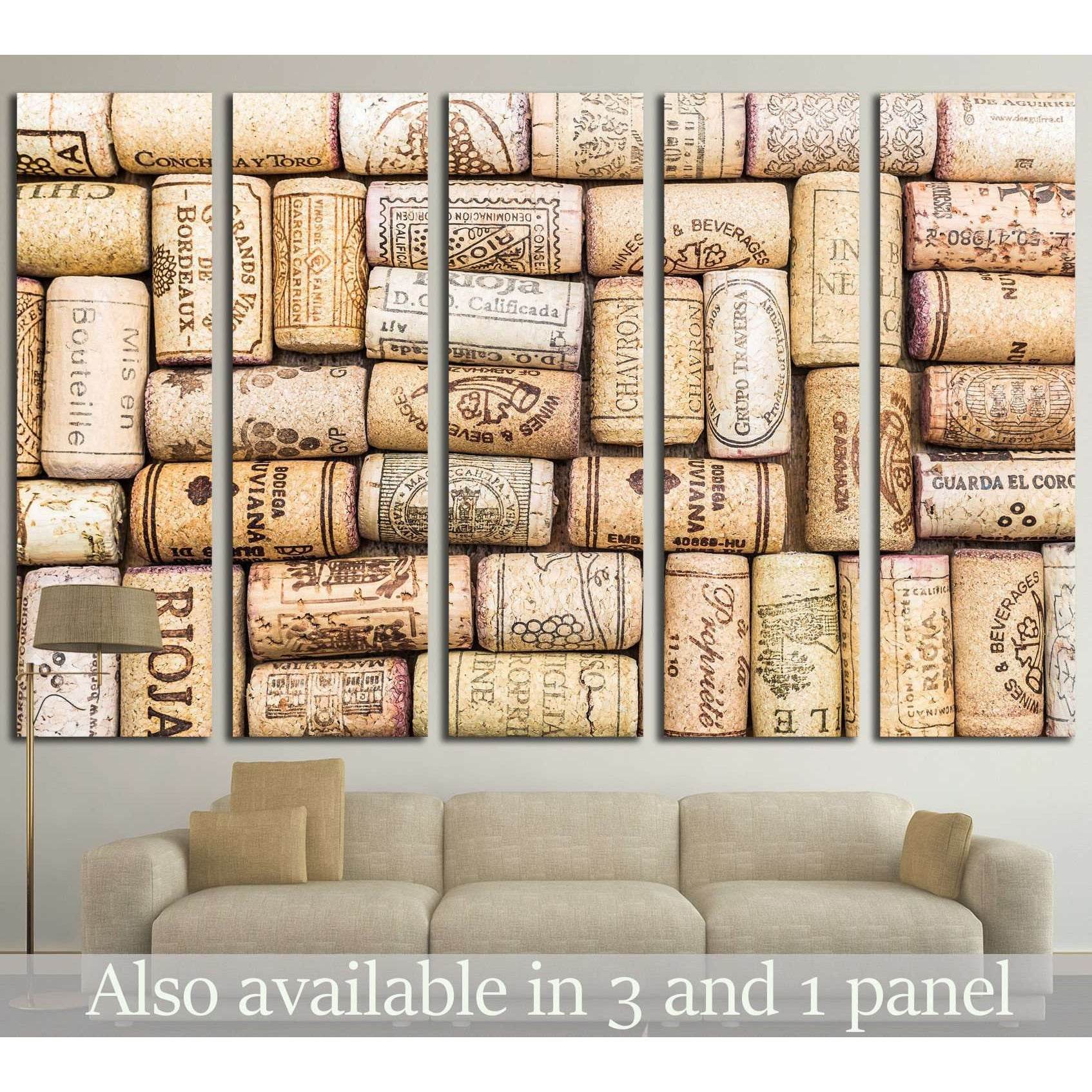 Closeup pattern background of many different wine corks №1917 Ready to Hang Canvas Print