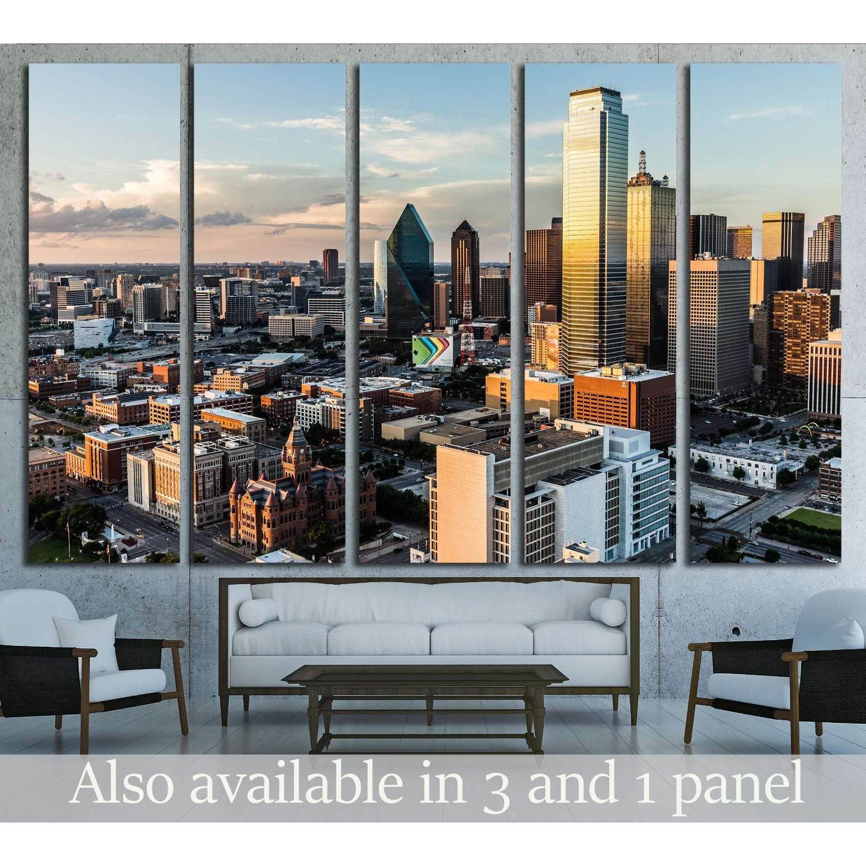 Clouds float across the sky in the setting sun of downtown Dallas, DALLAS, CIRCA №2208 Ready to Hang Canvas Print - Zellart Canvas Prints ALL_Products, s-2208
