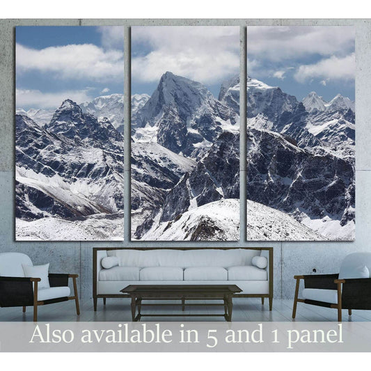 Snow-Capped Mountains Wall Art for Inspiring Interior DesignThis canvas print captures the majestic essence of the Himalayas, with snow-capped peaks reaching towards the sky, creating a powerful and inspiring presence in any space it adorns, such as a liv