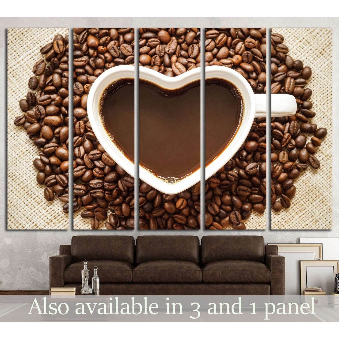 Coffee, A cup of coffee with a heart shape surrounded by coffee beans №1923 Ready to Hang Canvas Print - Zellart Canvas Prints ALL_Products, s-1923