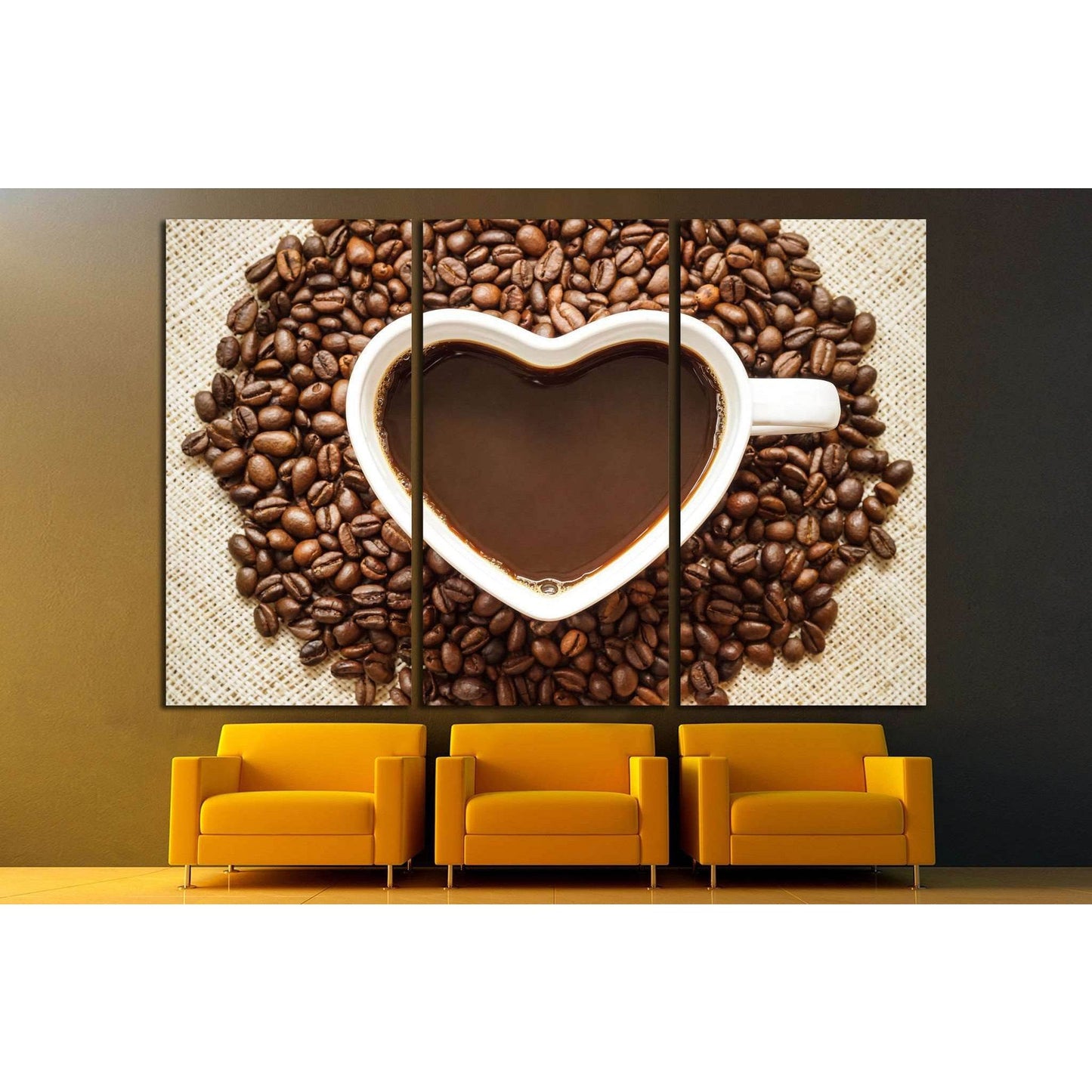 Coffee, A cup of coffee with a heart shape surrounded by coffee beans №1923 Ready to Hang Canvas Print - Zellart Canvas Prints ALL_Products, s-1923