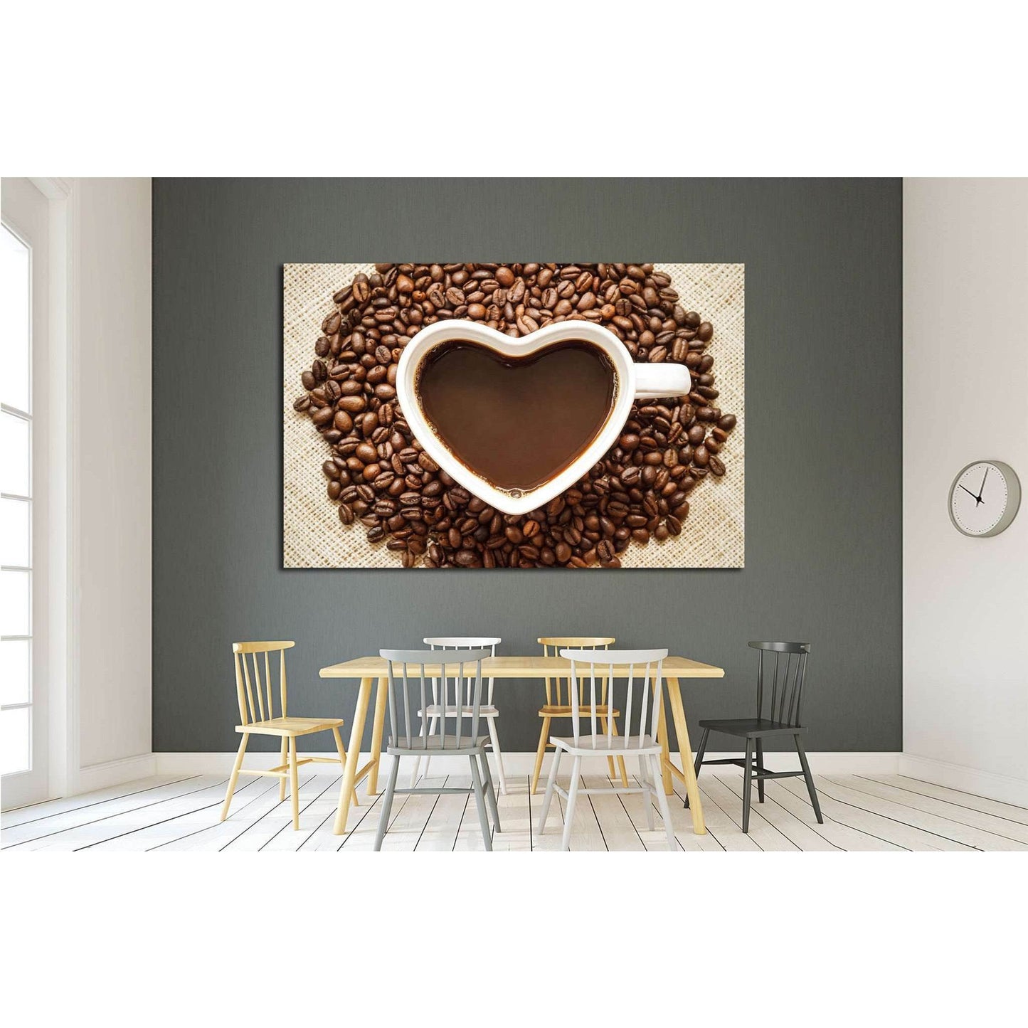 Coffee, A cup of coffee with a heart shape surrounded by coffee beans №1923 Ready to Hang Canvas PrintCanvas art arrives ready to hang, with hanging accessories included and no additional framing required. Every canvas print is hand-crafted, made on-deman