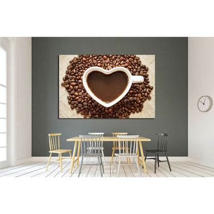 Coffee, A cup of coffee with a heart shape surrounded by coffee beans №1923 Ready to Hang Canvas PrintCanvas art arrives ready to hang, with hanging accessories included and no additional framing required. Every canvas print is hand-crafted, made on-deman