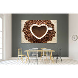Coffee, A cup of coffee with a heart shape surrounded by coffee beans №1923 Ready to Hang Canvas Print