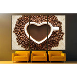 Coffee, A cup of coffee with a heart shape surrounded by coffee beans №1923 Ready to Hang Canvas Print
