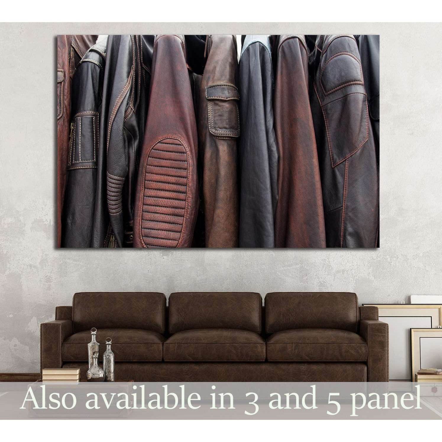 Collection of leather jackets on hangers №1880 Ready to Hang Canvas Print - Zellart Canvas Prints ALL_Products, s-1880