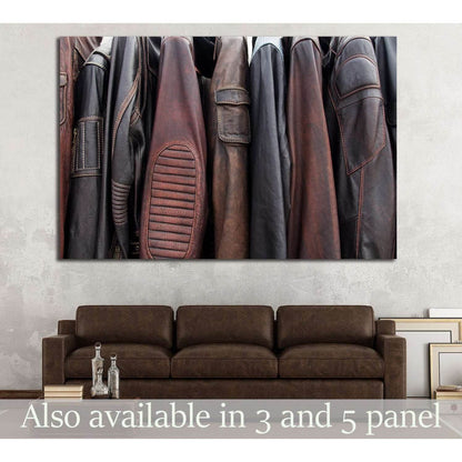 Collection of leather jackets on hangers №1880 Ready to Hang Canvas Print - Zellart Canvas Prints ALL_Products, s-1880