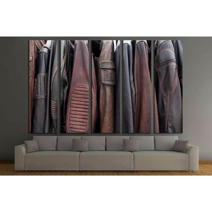 Collection of leather jackets on hangers №1880 Ready to Hang Canvas PrintCanvas art arrives ready to hang, with hanging accessories included and no additional framing required. Every canvas print is hand-crafted, made on-demand at our workshop and expertl