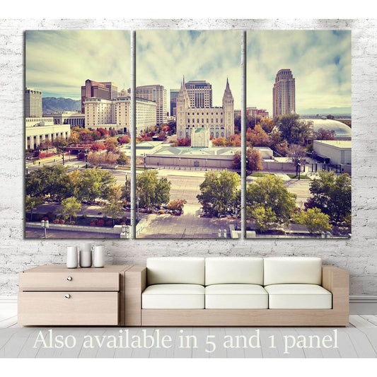 Color toned picture of Salt Lake City downtown, Utah, USA. №2727 Ready to Hang Canvas Print - Zellart Canvas Prints ALL_Products, s-2727