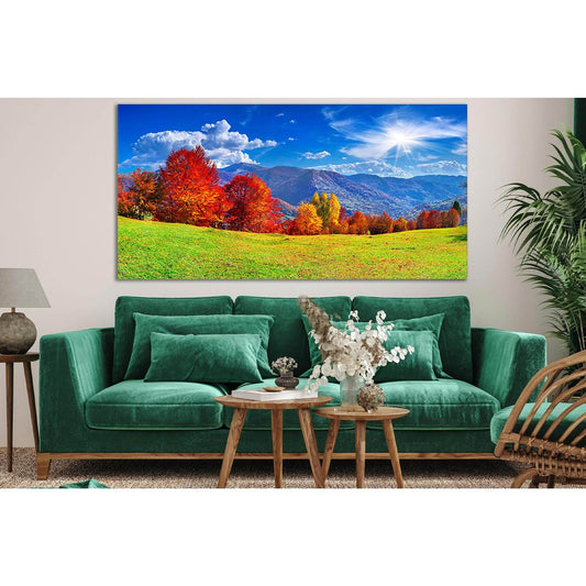 Colorful Autumn Panorama Of The Mountains №SL655 Ready to Hang Canvas Print - Zellart Canvas Prints 0new, ALL_Products, Autumn Wall Art