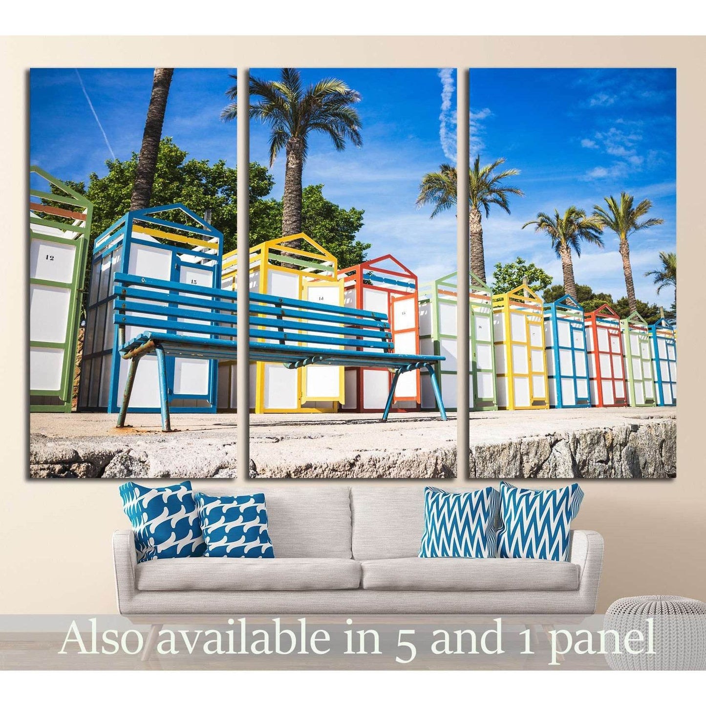 colorful beach houses of Sagaro, Costa Brava №1208 Ready to Hang Canvas Print - Zellart Canvas Prints ALL_Products, s-1208