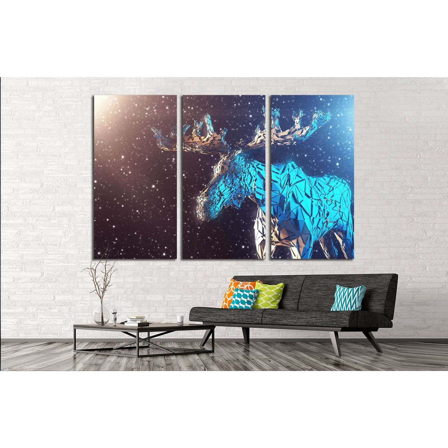 Colorful deer. Background with wild animal. Low poly deer with horns. №2549 Ready to Hang Canvas Print - Zellart Canvas Prints ALL_Products, s-2549