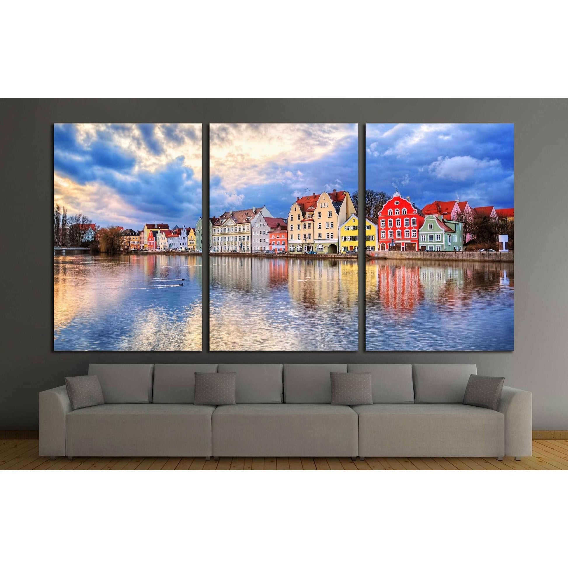 Colorful historical houses on Isar river in an old gothic town Landshut by Munich, Germany №3033 Ready to Hang Canvas PrintCanvas art arrives ready to hang, with hanging accessories included and no additional framing required. Every canvas print is hand-c