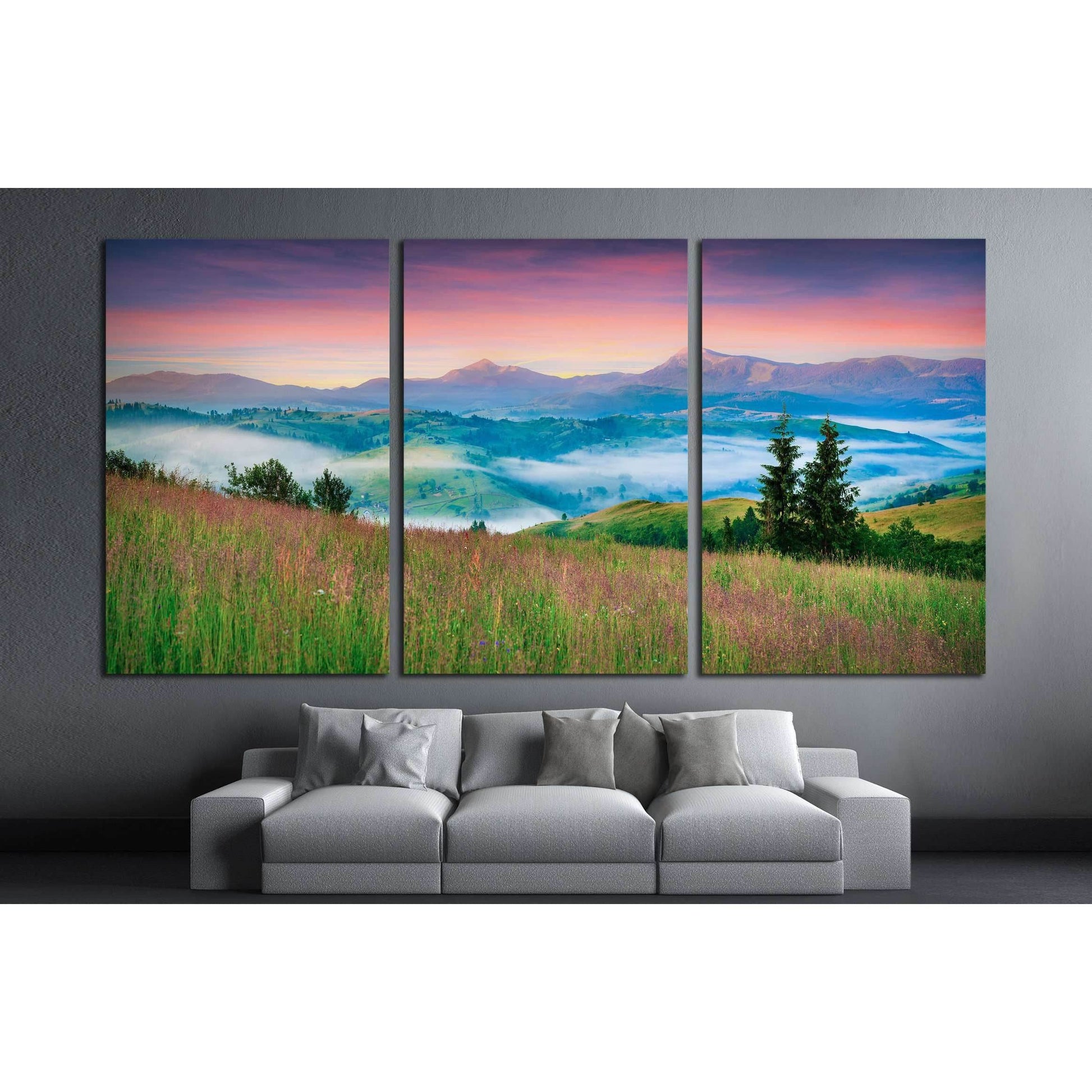 Colorful morning panorama of the Carpathian mountains №2931 Ready to Hang Canvas Print - Zellart Canvas Prints ALL_Products, s-2931