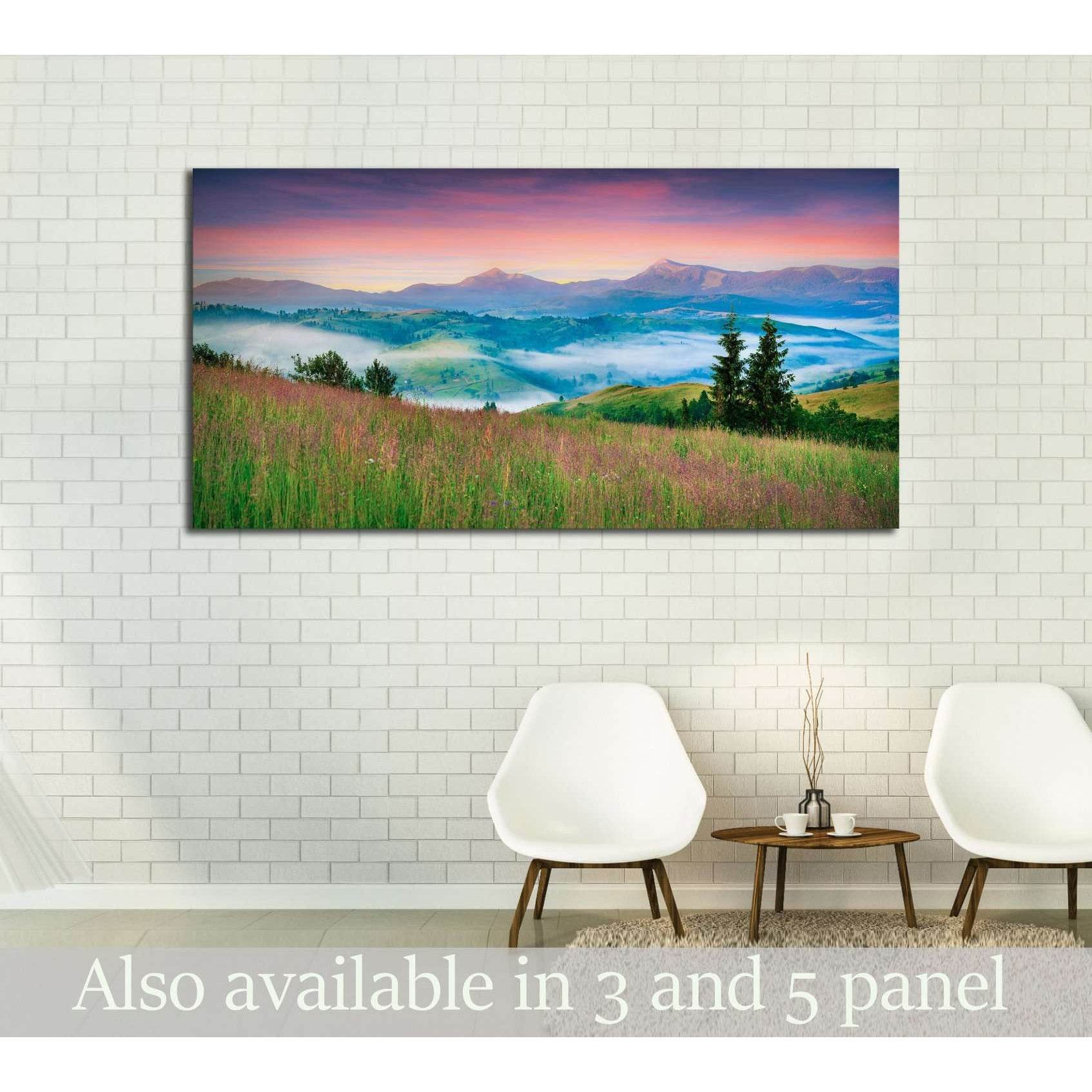 Colorful morning panorama of the Carpathian mountains №2931 Ready to Hang Canvas Print - Zellart Canvas Prints ALL_Products, s-2931