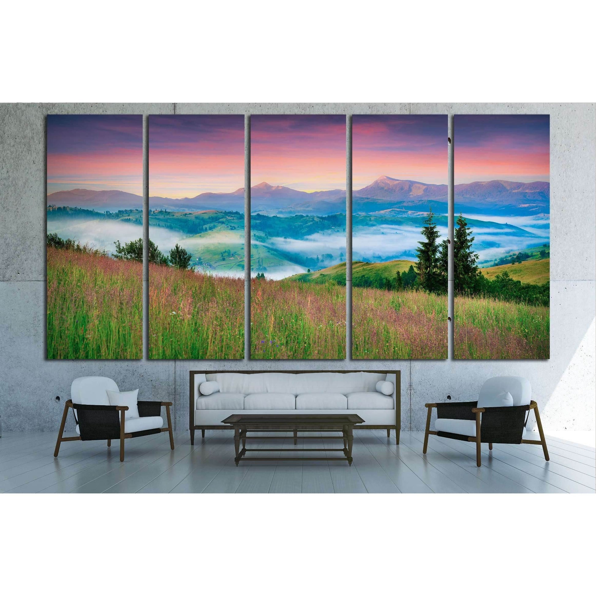 Colorful morning panorama of the Carpathian mountains №2931 Ready to Hang Canvas Print - Zellart Canvas Prints ALL_Products, s-2931