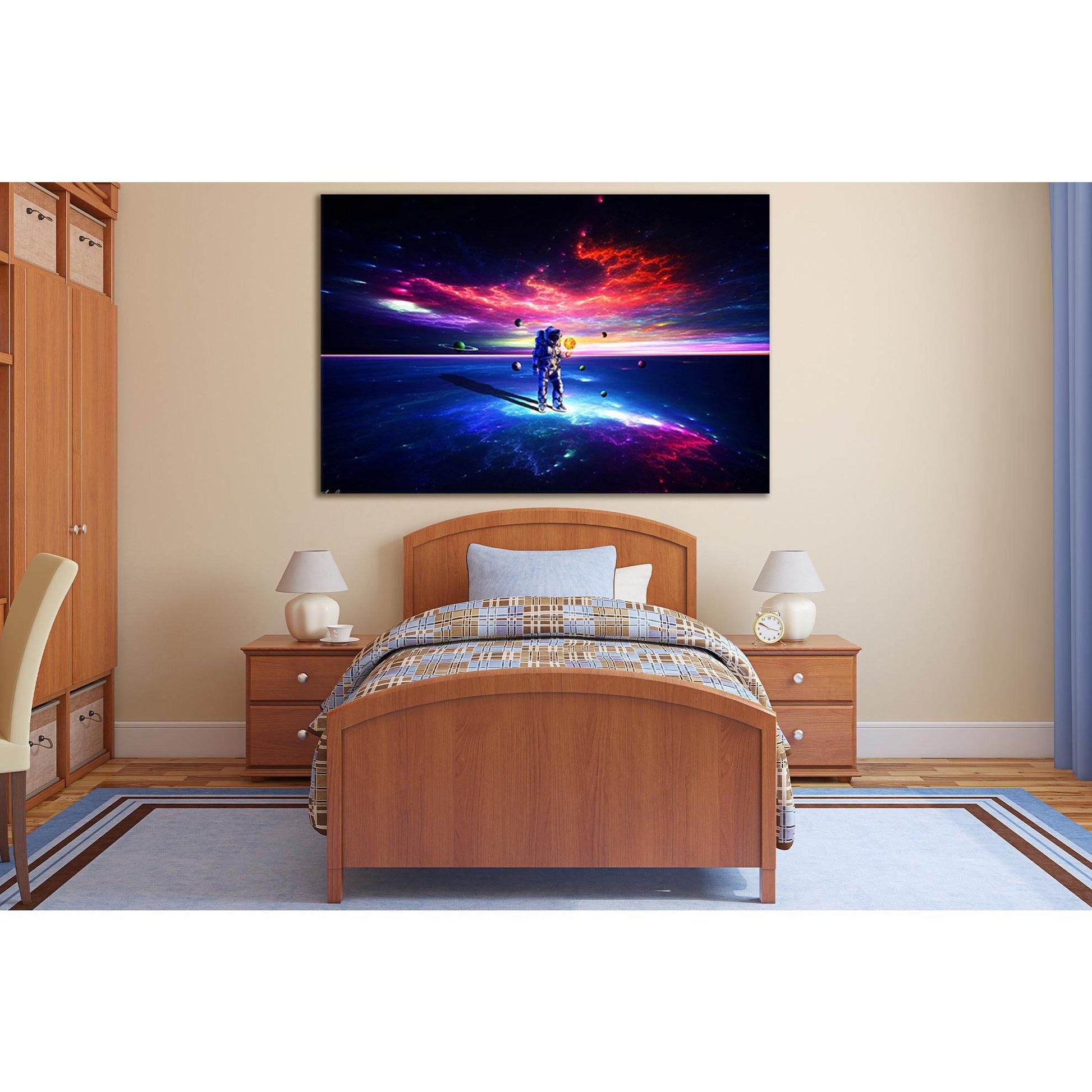 Colorful Space And Astronaut №SL387 Ready to Hang Canvas Print - Zellart Canvas Prints 0new, ALL_Products, Astronomy & Space Canvas Wall Art