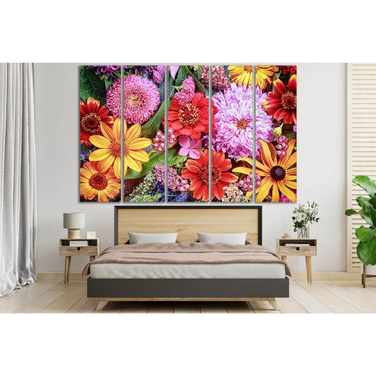 Colorful Summer Flowers In Rainbow Colors №SL707 Ready to Hang Canvas Print - Zellart Canvas Prints 0new, ALL_Products, Floral & Botanical Wall Art