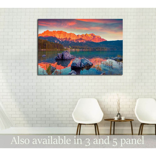 Colorful summer scene on the Eibsee lake in German Alps №3099 Ready to Hang Canvas Print - Zellart Canvas Prints ALL_Products, s-3099