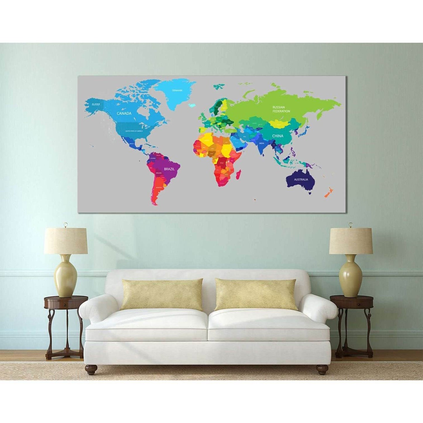 Colorful World Map №113 Ready to Hang Canvas Print - Zellart Canvas Prints ALL_Products, wd-113