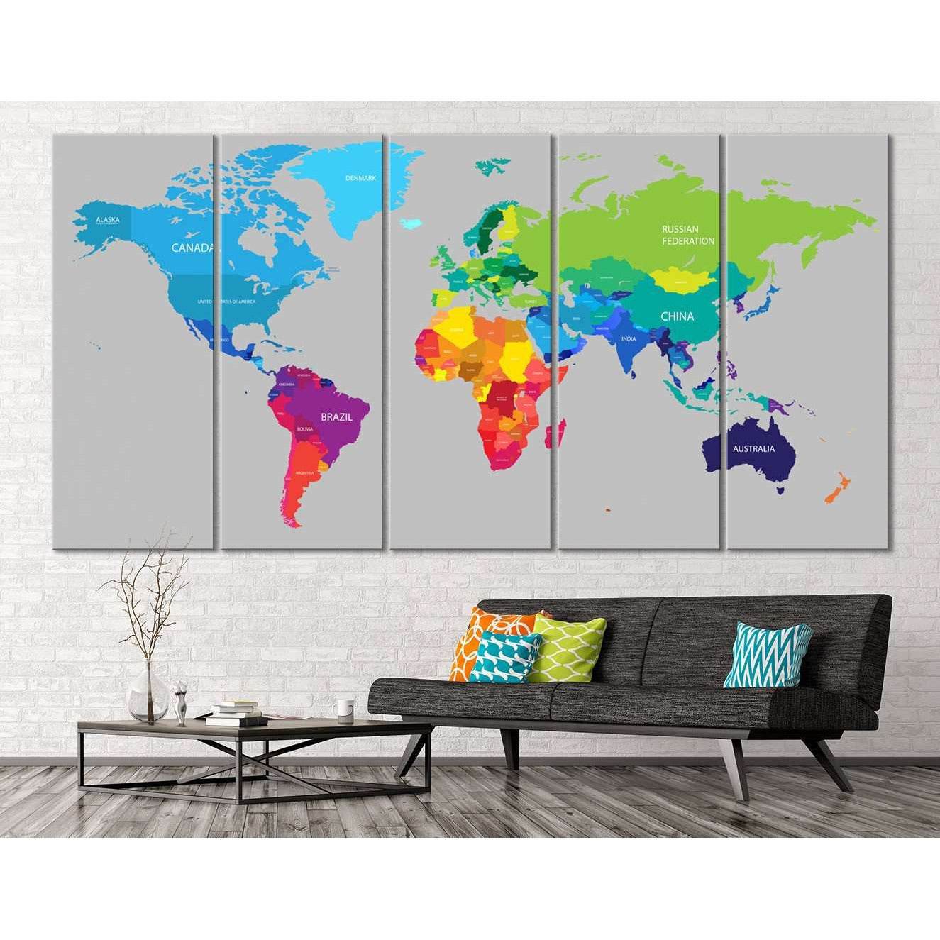 Colorful World Map №113 Ready to Hang Canvas Print - Zellart Canvas Prints ALL_Products, wd-113