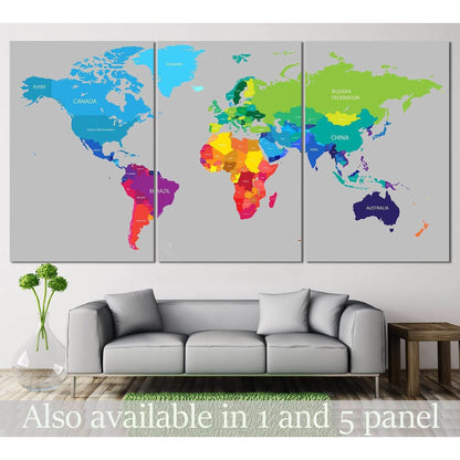 Colorful World Map №113 Ready to Hang Canvas Print - Zellart Canvas Prints ALL_Products, wd-113