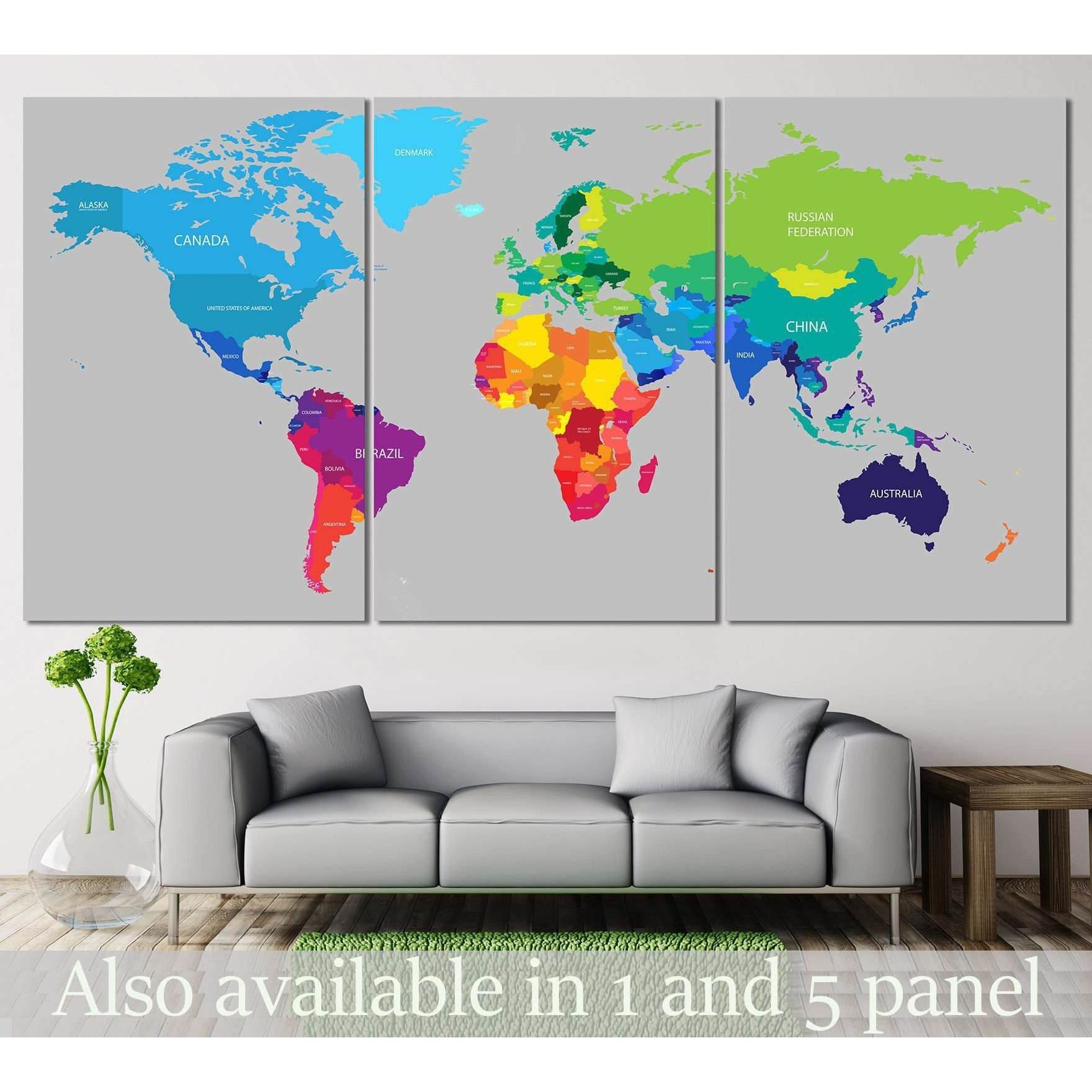 Colorful World Map №113 Ready to Hang Canvas Print