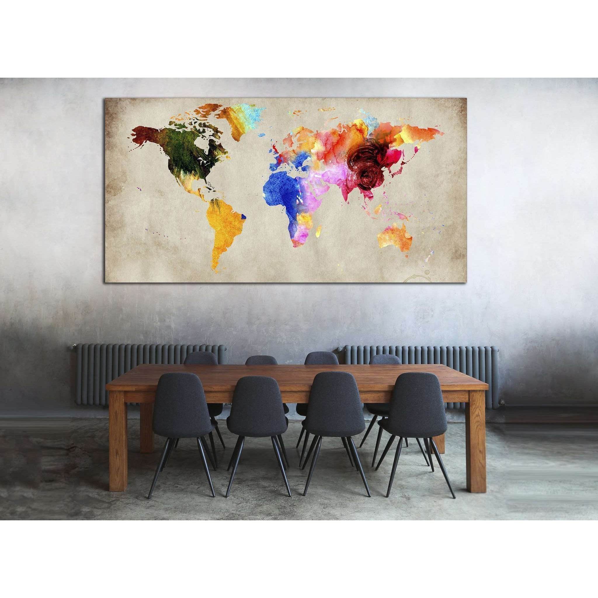 Colorful Watercolor World Map Wall Decor