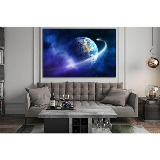 Comet Orbiting Planet Earth №SL432 Ready to Hang Canvas Print - Zellart Canvas Prints 0new, ALL_Products, Astronomy & Space Canvas Wall Art