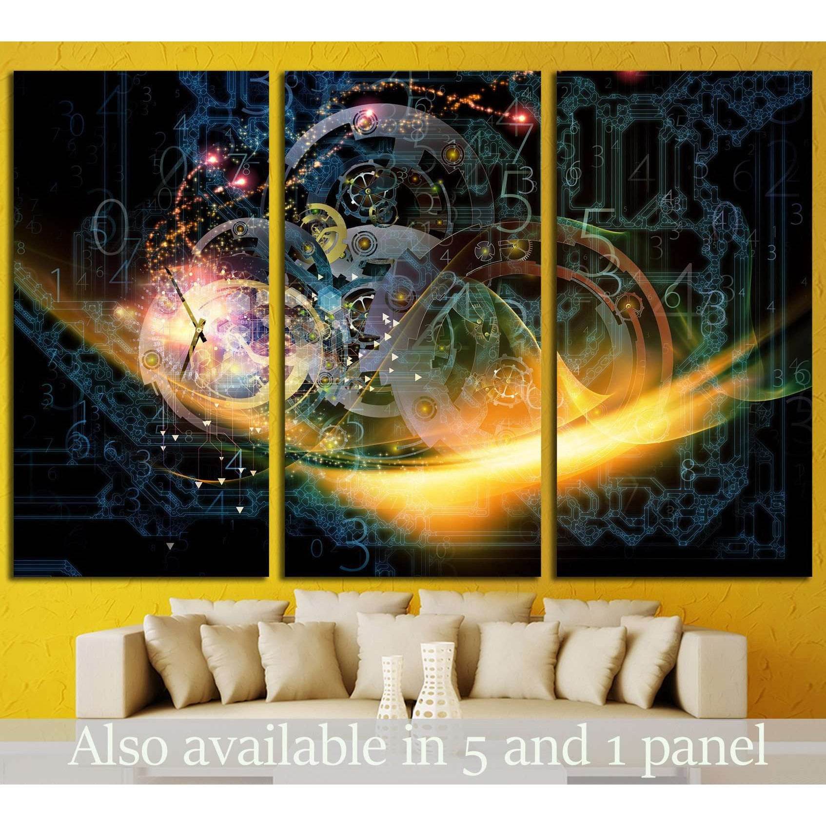 Composition of gears, fractal forms, lights and number №1593 Ready to Hang Canvas Print
